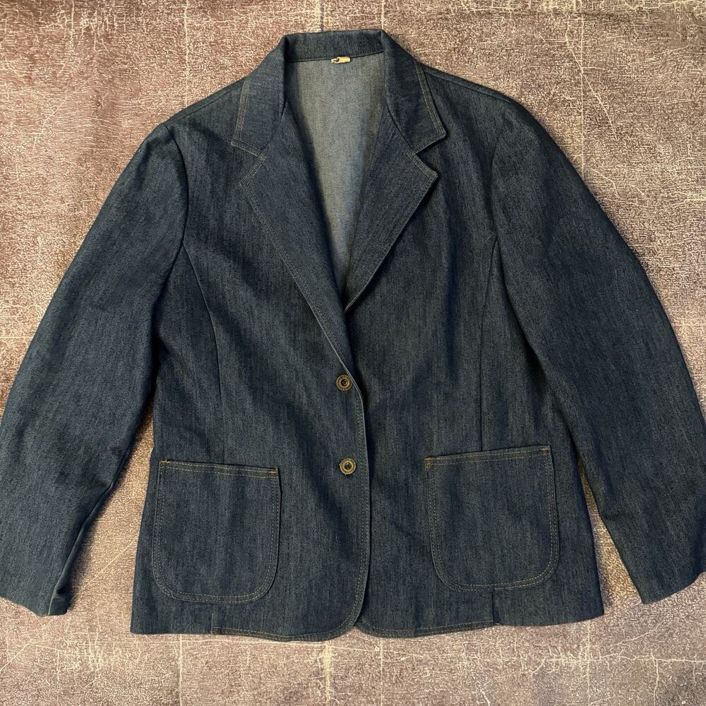Women's Vintage 60's USA Union Made French Denim Blazer Chore Coat Jacket Sz M/L